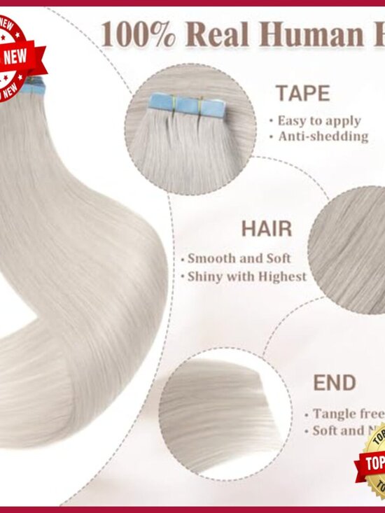 20 Inch Tape-In Human Hair Extensions, 20pcs 50g Pack, Salon Quality